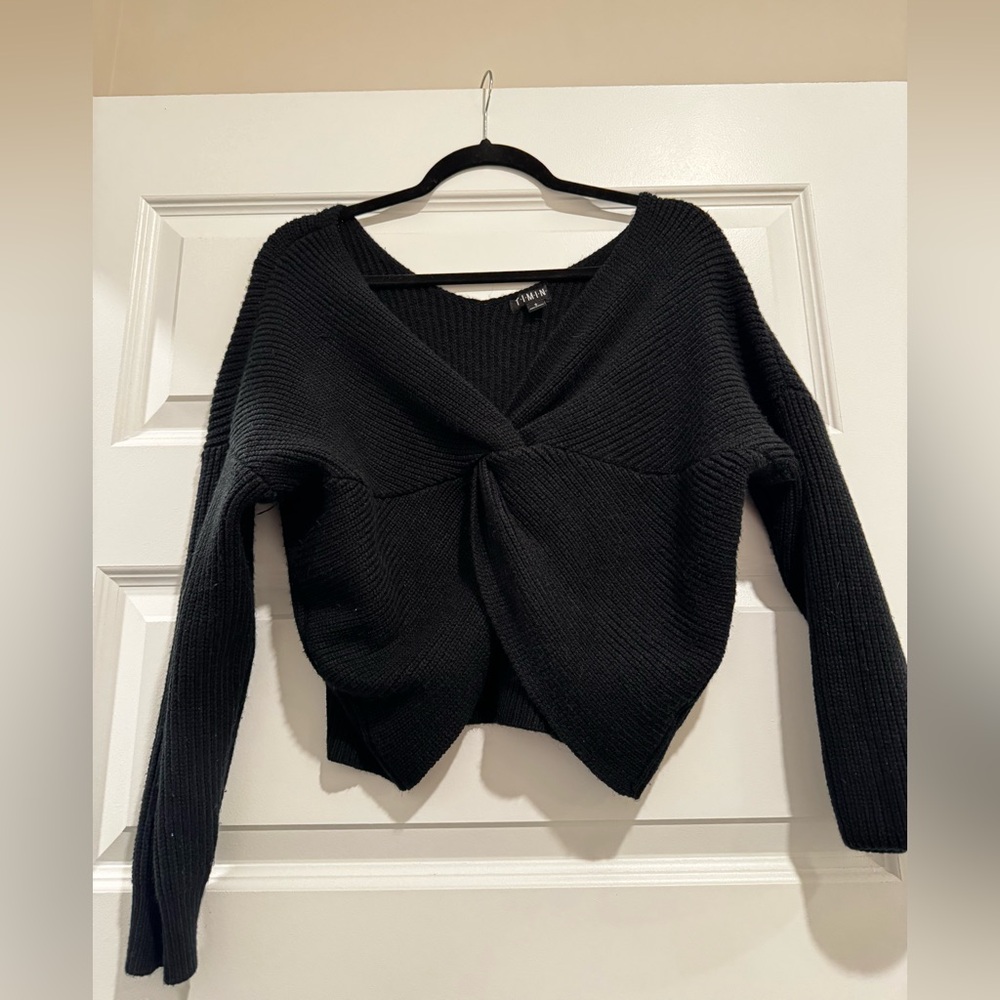 Cropped black cross front sweater